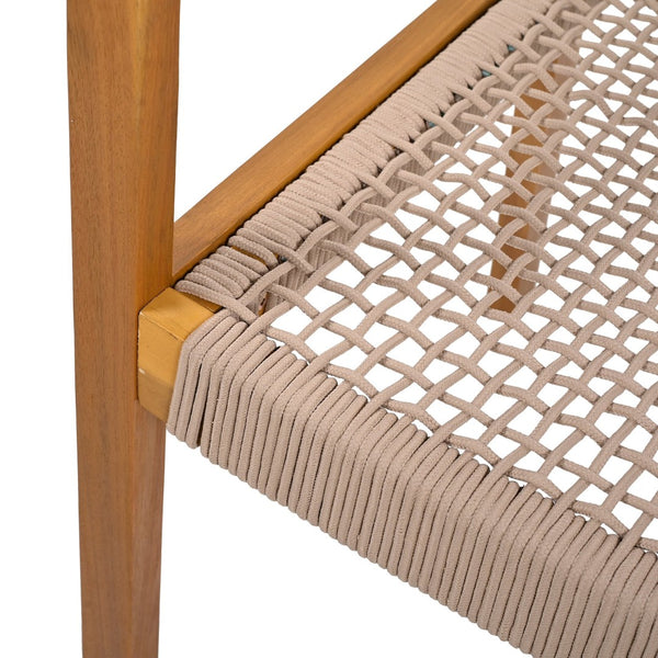 English Elm Braided Rope and Acacia Wood Dining Chair Set Coastal Farmhouse Woven Seating Pair N779P202840T