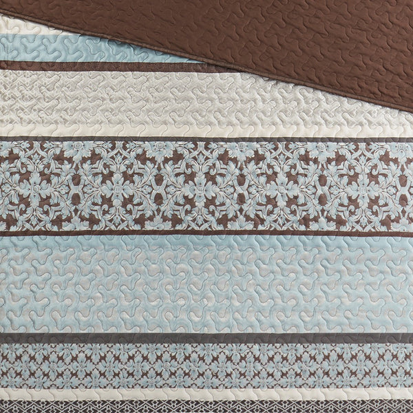 English Elm 5 Princeton Reversible Jacquard Quilt Set King/Cal King Chocolate Medallion Leaf Stripe Luxury Blue 22.83 L x 17.32 W x 10.24 H B03597542