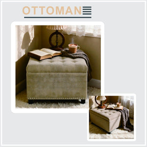 English Elm Storage Ottoman Tufted Nailhead Trim Lift Top Footstool for Living Room or Bedroom Camel W5568P447106
