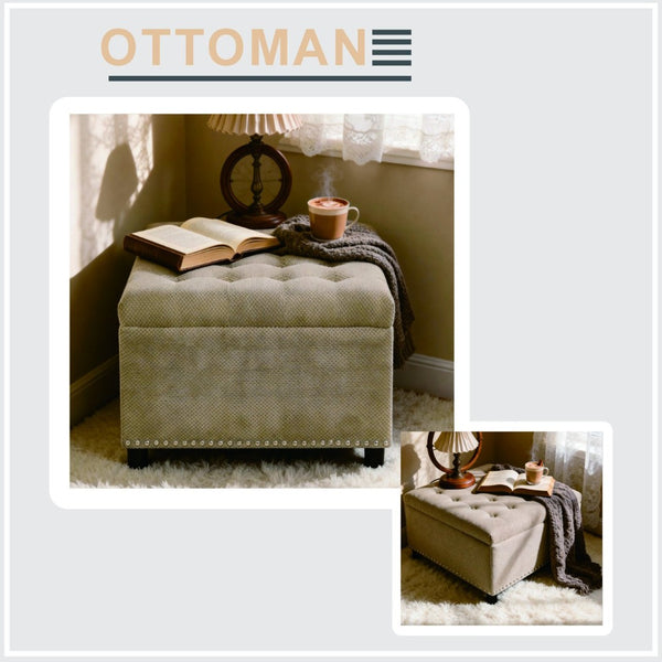 English Elm Storage Ottoman Tufted Nailhead Trim Lift Top Footstool for Living Room or Bedroom Camel W5568P447106