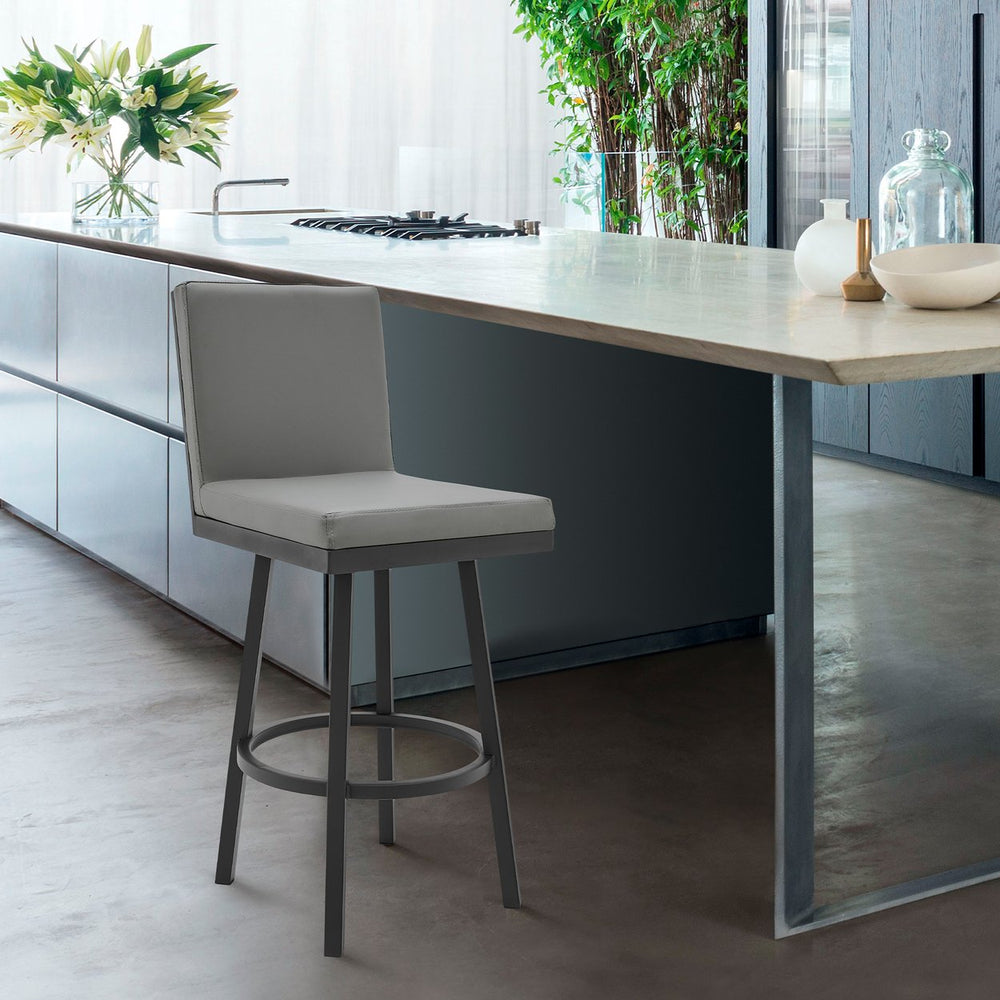 English Elm Alure 30" Swivel Barstool - Modern Black Metal Frame With Gray Faux Leather For Chic Spaces B2736P268549