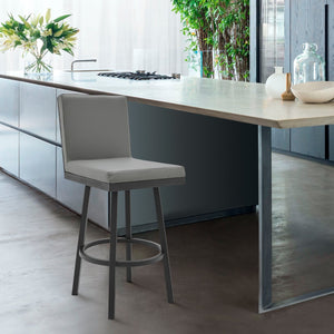 English Elm Alure 30" Swivel Barstool - Modern Black Metal Frame With Gray Faux Leather For Chic Spaces B2736P268549