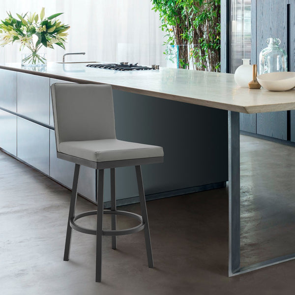 English Elm Alure 30" Swivel Barstool - Modern Black Metal Frame With Gray Faux Leather For Chic Spaces B2736P268549