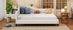 English Elm Full Size L-shaped Linen Upholstered Daybed with Solid Wood Legs for Corner Lounging Beige SF100146AAA-1