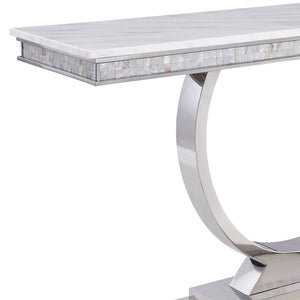 English Elm Zander Cultured Faux Marble Top Coffee Table with Mirrored Stainless Steel Frame, Minimal Chic Silver,White 34 L x 16 W x 7 H B2726S00225