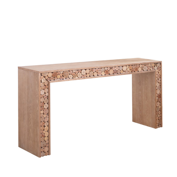 English Elm Rustic 62" Wood Console Table with Natural Log Accents — Slim Entryway, Narrow Sofa & Hallway Accent W2729P298163