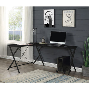 English Elm L-Shape Computer Desk Modern Corner Workstation with Metal Frame, Spacious Surface & Rolling PC Holder B016P312615