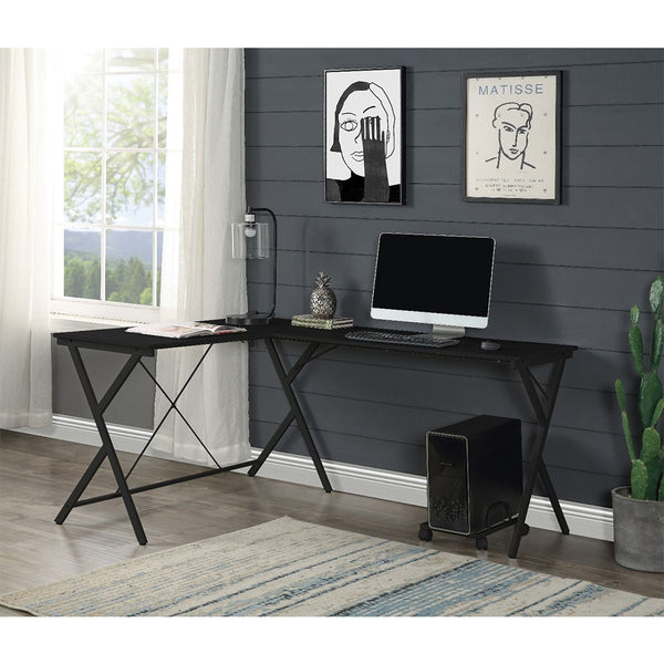 English Elm L-Shape Computer Desk Modern Corner Workstation with Metal Frame, Spacious Surface & Rolling PC Holder B016P312615