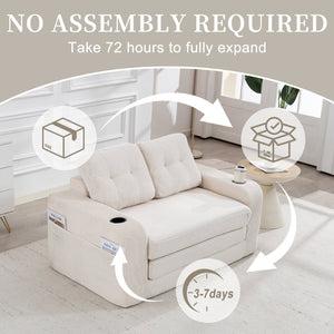 English Elm Convertible Floor Sofa Bed with Memory Foam and Ribbed Corduroy for Small Spaces Beige W395P438025