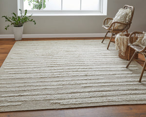 Feizy Rugs Ashby Hand-woven Wool Rug - Modern Neutral Stripes With Abstract Geometric Designs For Any Room White,Tan Wool Ash8910fivybgec50