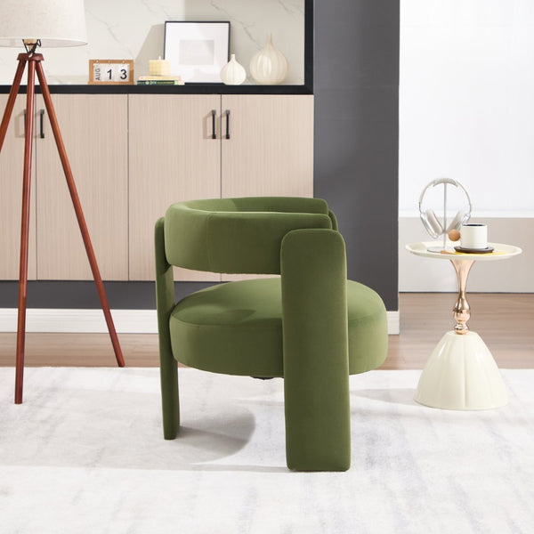 English Elm Accent Chair Velvet Upholstered Mid Century Modern Seat with Tapered Wood Legs for Any Room Green W3244P417183