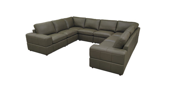 English Elm Large Square Arm Leather Match Modular Sectional for Spacious Living Rooms Olive Green B2748S00146