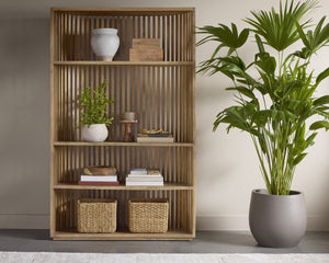 Sunpan TESSA Bookcase - Artisan Crafted Natural Mango Wood with Curved Frame for Stylish Storage Solutions 112590