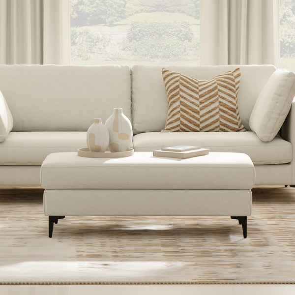 English Elm Ava Mid Century Upholstered Bench Ottoman with Powder Coated Legs for Living Room Cream B136P436946