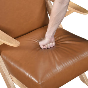 English Elm Natural Solid Rubberwood Frame Accent Chair with Brown Faux Leather Upholstery for Living Room Comfort and Style Brown,Natural 26 L x 25.25 W x 12.5 H B011P287476