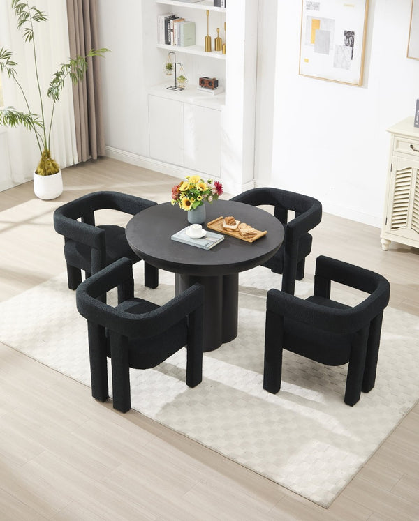 English Elm Modern Mid-century Dining Chairs Padded Upholstered Seat Tapered Legs Kitchen Set W2795P428371