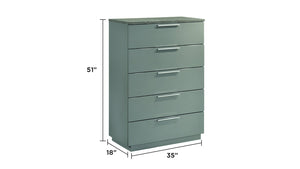 English Elm Elara Two-Tone High-Gloss Marble & Lacquer Chest with 5 Spacious Drawers, Velvet Lined Top, Metal Legs G150108689