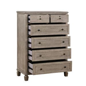 English Elm Gray Oak Six Drawer Chest Transitional Bedroom Storage with Antique Nickel Knobs B011P474232
