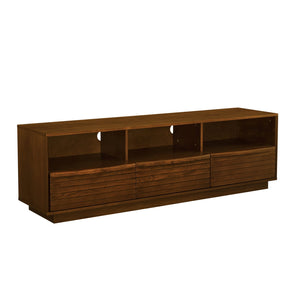 English Elm 63" Mid-Century Modern TV Stand for TVs up to 75" - Walnut Louver Media Console with Solid Wood Drawers, Outlet Holes, Spacious Storage and Durable P2 MDF Finish W1801P288509