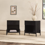 24" Reeded Wood 1 Drawer Nightstand - Set of 2 Black PRSB4CBL2-2PK Walker Edison