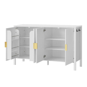 English Elm U_style Striped Four Door Sideboard Mdf Buffet Cabinet with Adjustable Shelves for Dining White N711P345170K