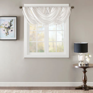 Madison Park Elena Transitional Faux Silk Waterfall Embellished Valance MP41-4949 White