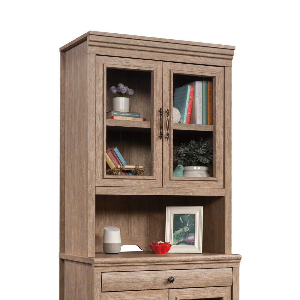 English Elm Library Hutch - Versatile Brown Finish Storage Solution With Cord Management For Any Room Decor B356P367908