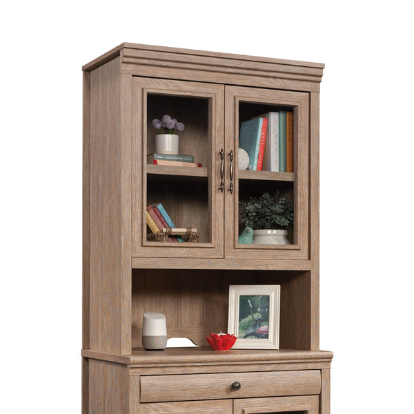 English Elm Library Hutch - Versatile Brown Finish Storage Solution With Cord Management For Any Room Decor B356P367908