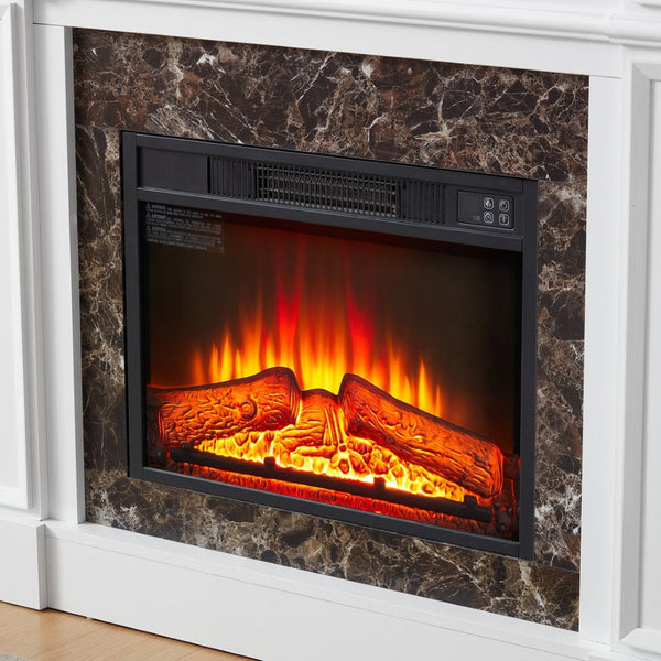 English Elm Electric Fireplace Mantel with Stacked Stone Surround Led Flame and Remote Heater White W2275S00047