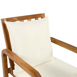 English Elm Outdoor Acacia Wood Dining Set Seats Six with Cushioned Armrest Chairs for Patio Beige,Natural Wood N719Z000200A