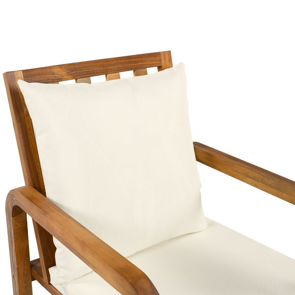 English Elm Outdoor Acacia Wood Dining Set Seats Six with Cushioned Armrest Chairs for Patio Beige,Natural Wood N719Z000200A