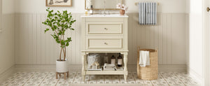 English Elm 24'' Retro Bathroom Vanity Mdf Cabinet with Ceramic Sink Open Shelf and 2 Drawers Beige N710P405414Y