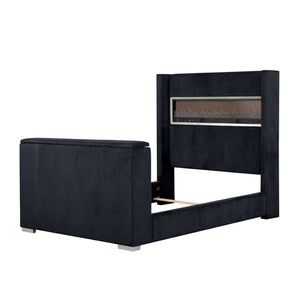 English Elm Black Queen Platform Bed Wingback Headboard Motorized Tv Lift Fireplace Bluetooth Black,Multi B2741S00797