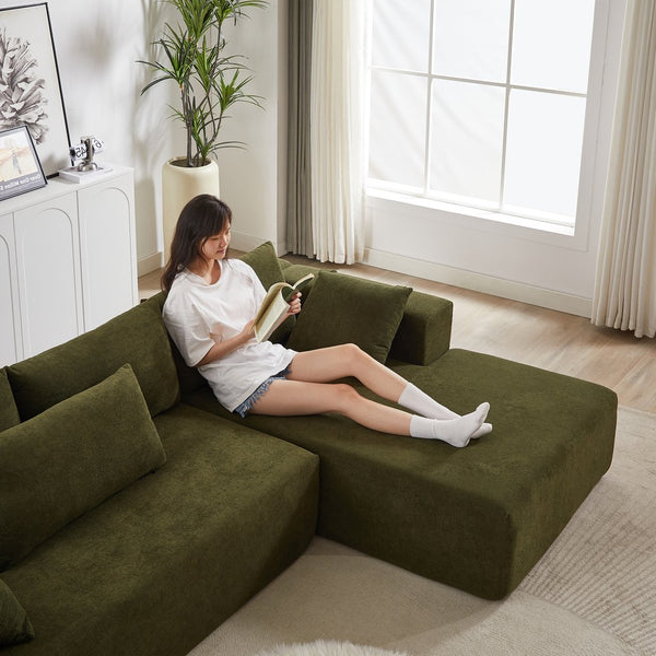 English Elm Modern Chenille Modular Sectional Sofa Set - L-Shaped Couch With 6 Pillows For Cozy Living Room Style W834S00395