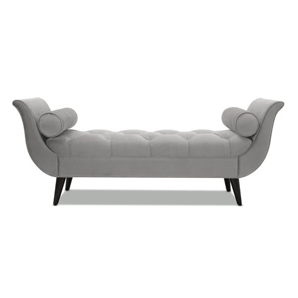 English Elm Alma Velvet Tufted Entryway Bench with Flared Arms and Bolster Pillows Included Gray B2719P238451