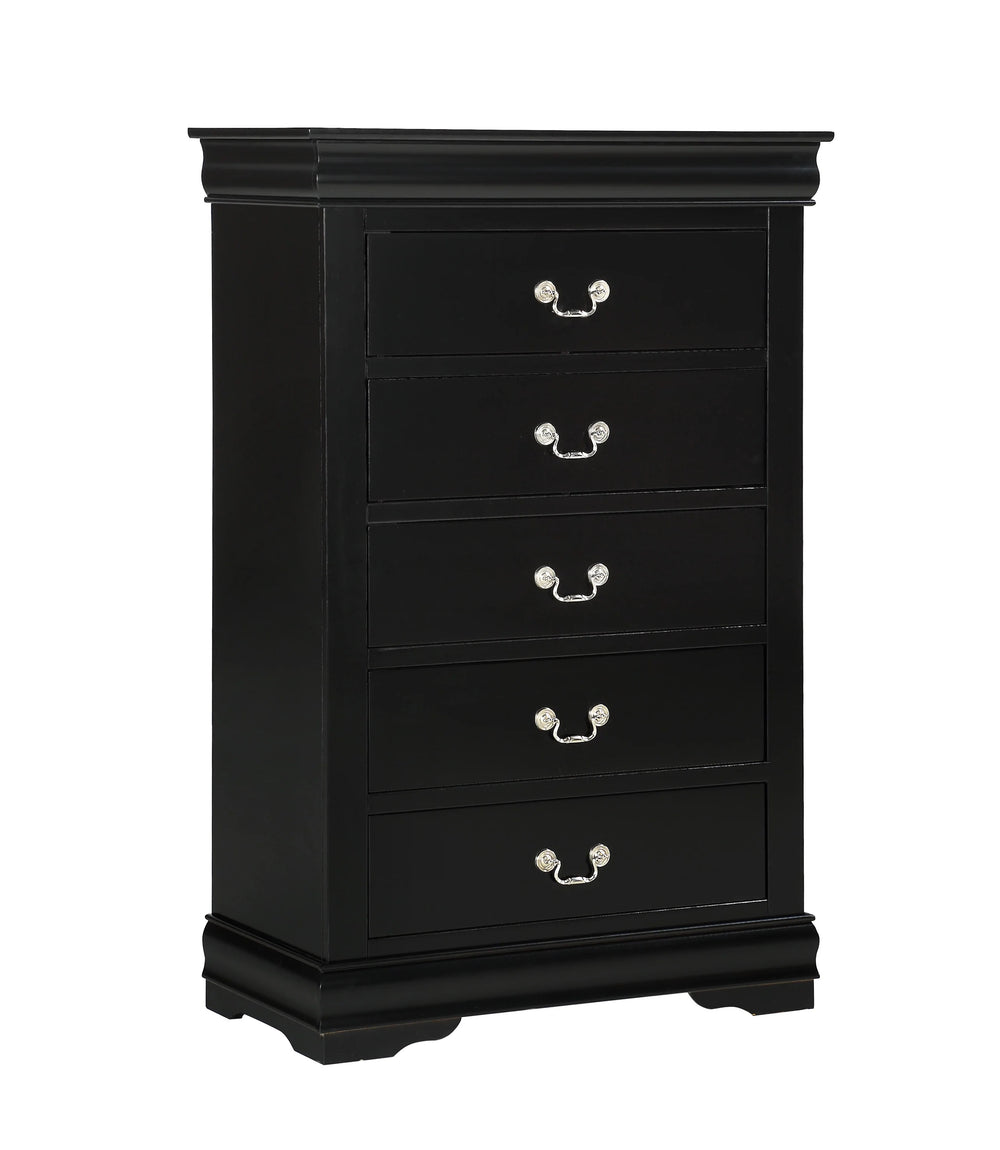 English Elm 1pc Black Finish Five Drawer Chest Louis Philip Solid Wood 47" Tall Contemporary Sleek Storage Solution B011P193098