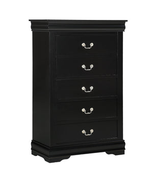 English Elm 1pc Black Finish Five Drawer Chest Louis Philip Solid Wood 47" Tall Contemporary Sleek Storage Solution B011P193098