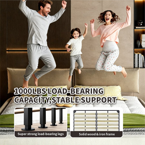 English Elm King Size Chenille Upholstered Bed Frame With Movable Headboard & Solid Support - Elegant Comfort! W1885S00239