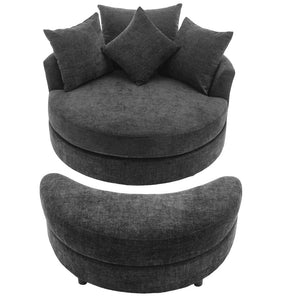 English Elm Orisfur. 360° Swivel Barrel Chair with Storage Ottoman, Plush Chenille, Pocket Spring Seat, 4 Pillows Gray WF323718AAE