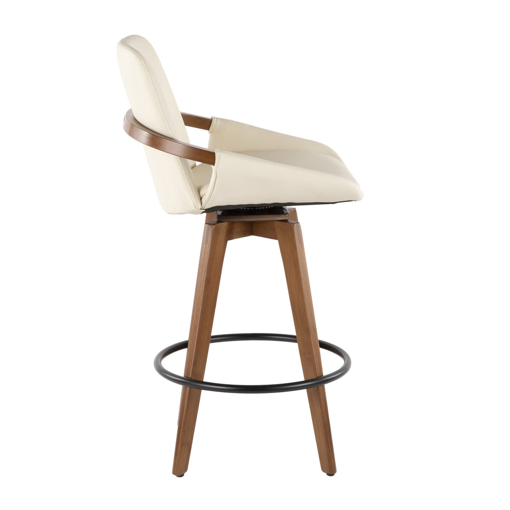 English Elm Cosmo Mid-Century Counter Stool Cream Faux Leather with Walnut Arms & Splayed Legs — Stylish Comfort B202P222362