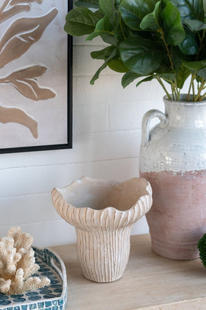 English Elm 9.3x9x8.7" Sand and Cement Coral Planter — Textured Weathered Beige Finish, Wavy Organic Silhouette, Ideal for Succulents and Herbs W2078P334663