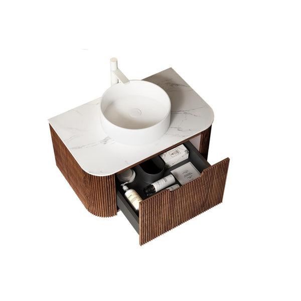 English Elm Dina 30" Floating Bathroom Vanity With Elegant White Sink, Dark Walnut Storage & Soft-Close Drawer W2615S00085