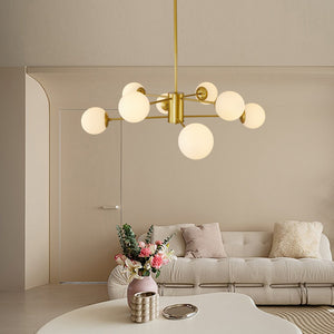 English Elm 35" Mid-century Branching Chandelier Eight Frosted Globe Shades Gold Iron Frame W2312P471909
