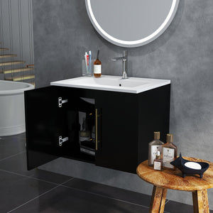 English Elm 24-Inch Wall-Mounted Bathroom Vanity With Gold Accents, Soft-Close Doors & Ample Storage Space W3151S00034