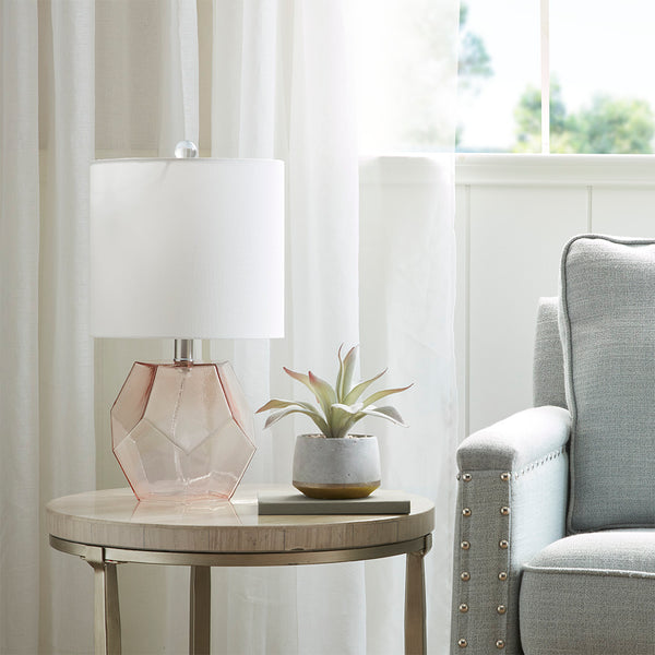 JLA Home 510 Design - Geometric Bella Glass Table Lamp with Pink Faceted Base & White Drum Shade, 60" Cord, 2-Year Warranty MP153-0204