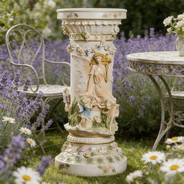 English Elm 33" Resin Fairy Floral Relief Column Pedestal Romantic Plant Stand Entryway Accent W5709P462889