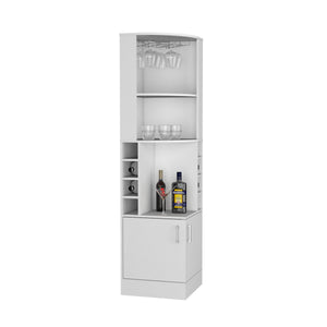 English Elm Corner Bar Cabinet with Ten Built-In Wine Slots, Cup Rack & Spacious Top Shelf for Entertaining White 46.46 L x 23.23 W x 3.15 H B097S00193