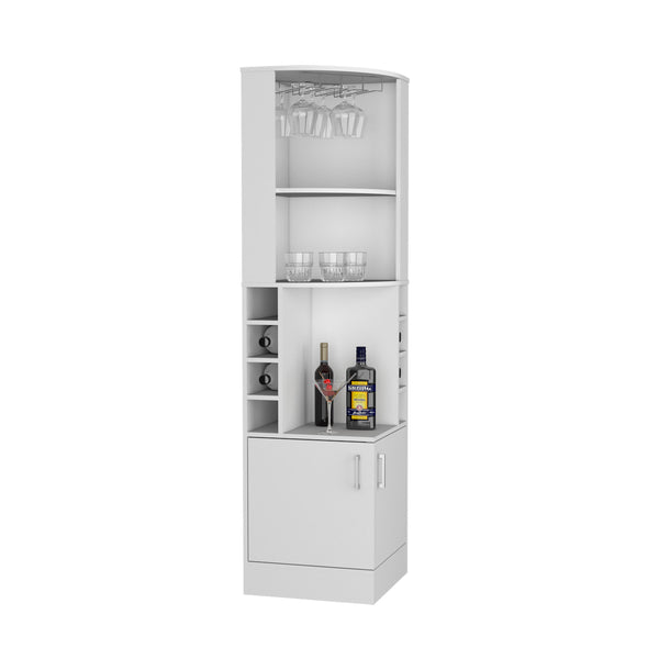 English Elm Corner Bar Cabinet with Ten Built-In Wine Slots, Cup Rack & Spacious Top Shelf for Entertaining White 46.46 L x 23.23 W x 3.15 H B097S00193