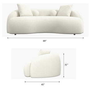 English Elm Ashcroft Furniture - Drake Curvy Japandi Boucle Sofa 89" – Tufted Elegant Design, High-Density Comfort, Walnut Legs Ivory White,White B183P231869