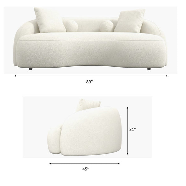 English Elm Ashcroft Furniture - Drake Curvy Japandi Boucle Sofa 89" – Tufted Elegant Design, High-Density Comfort, Walnut Legs Ivory White,White B183P231869